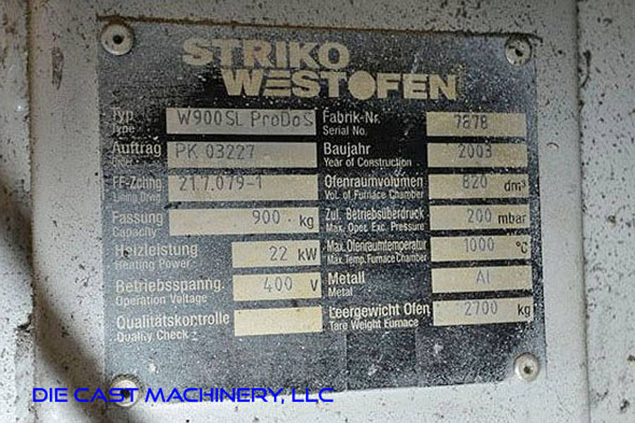 Image of Striko Westofen Model W 900 SL ProDos Low Energy Electric Heated Aluminum Holding and Dosing Furnace For_Sale DCM-3236