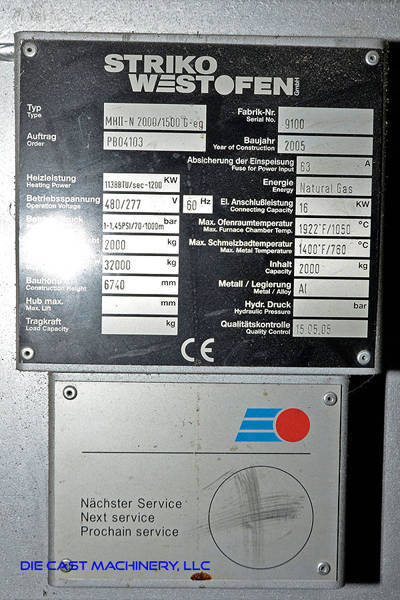 Picture of Striko Westofen Model MH II-N 2000/1500 G-eg Stack Melting & Holding Furnace For_Sale DCM-3250