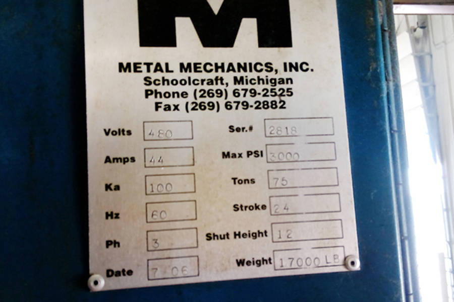 Picture of Metal Mechanics DCT-75 Four Column (Post) Vertical Hydraulic Die Casting Trim Press For_Sale DCMP-3745
