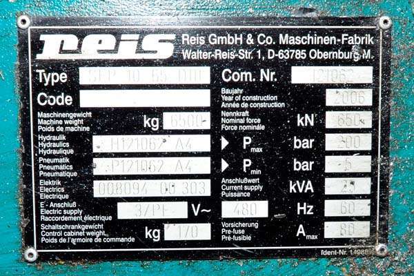 Picture of Reis Trim Press Model SEP 10-65 D111 Three Column (Post) Vertical Hydraulic Die Casting Trim Press For_Sale DCM-3962