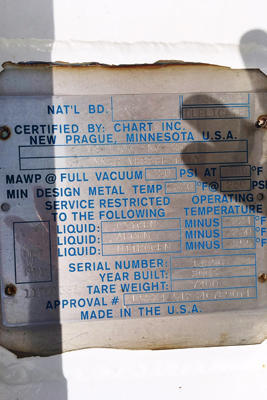 Image of Chart Industries Inc Model VS-1500 NC-250 Cryogenic Bulk Storage Tank for Liquid Nitrogen, Liquid Argon, Liquid Oxygen For_Sale DCM-4150