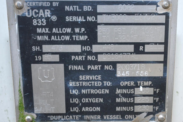 Detailed Pictures of UCAR Cryogenic Bulk Storage Tank for Liquid Nitrogen, Liquid Argon, Liquid Oxygen DCMP-4255