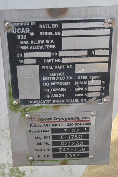 Detailed Pictures of UCAR Cryogenic Bulk Storage Tank for Liquid Nitrogen, Liquid Argon, Liquid Oxygen DCMP-4255