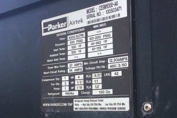 Detailed Pictures of Parker Airtec Refrigerated Compressed Air Dryer - Water Cooled DCMP-5301