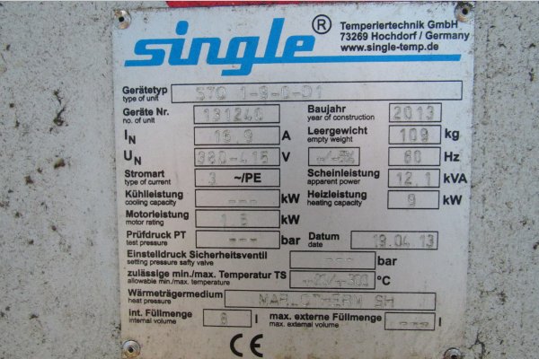 Image of Single Temperiertechnik Model ST0 1-9-0-D1 Single Zone Hot Oil Heater Unit For_Sale DCM-5503